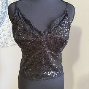 Willow + Root Black Sequin Lace Camisole Top Women’s Small Adjustable Straps